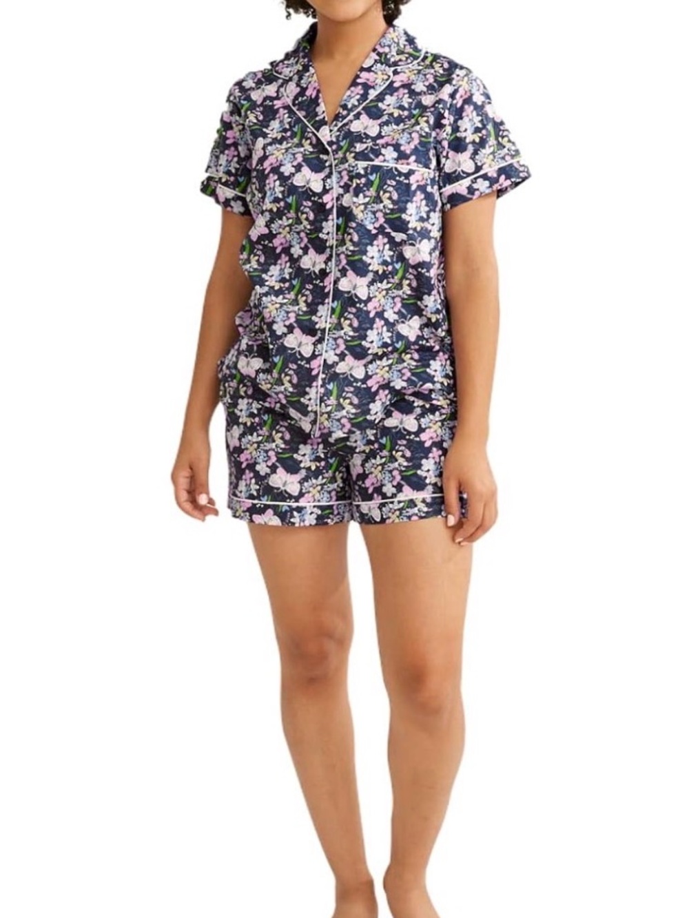 Vera Bradley XL Pajama Set Short Sleeve Button-up Shirt Shorts Bloom Boom Navy - Picture 2 of 12